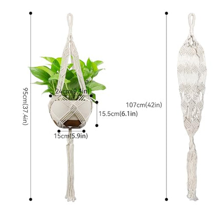 USLAI Macrame Plant Hanger, for Up to 12 Inch Pots, 42 Inch, Ivory, 2 Pack - color: 42+42 Inch - Ivory