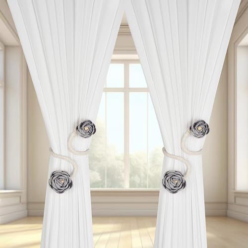 SUQ I OME Handmade Artificial Flower Curtain Holdbacks, Gray,1 Pair - color: Gray
