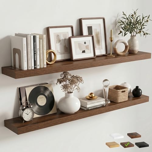 55 Inch Floating Shelves for Wall, 8"D Wood Storage Shelves, Walnut Finish - color: Walnut, size: 55 Inch