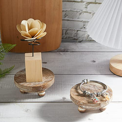 Yalikop Set of 2 Mini Wood Risers for Decor Round Wooden Riser, Brown