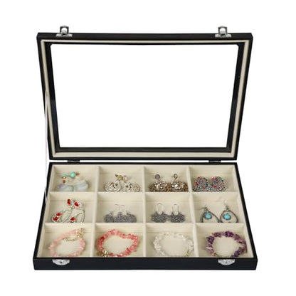 Stratalife 12 Grid Bracelet Jewelry Box, Bangle Holder Organizer with Lid - color: Beige-Black, size: 12 Grid