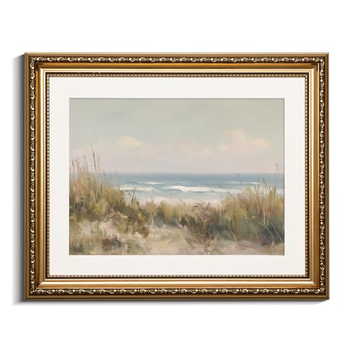 VIYYIEA Gold Framed Coastal Wall Art Summer Beach Canvas Print, 13×16 Inch - color: Beach Oil Painting, size: 16"L x 13"W