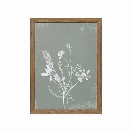 YBYBEST Framed Floral Wall Art, Vintage Sage Green Botanical Canvas Print with Warm Brown Solid Wood Frame, 12 x 16 Inches, Bedroom and Bathroom Decor - color: Vintage Color Three, size: 16"L x 12"W