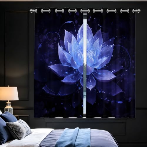 Black Navy Blue Blackout Curtains, Lotus Drapes 63 inches length, 2 Panels - color: Black and Blue, size: 52"W x 63"L (Pack of 2)
