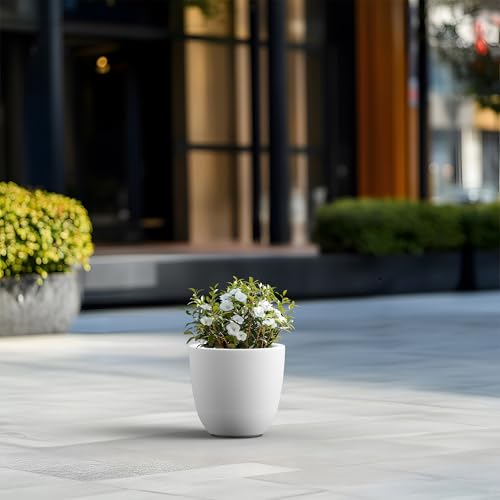 Kante White Concrete Planter 10" Dia All-Weather Round Small Pot - color: White, size: 10-Inch Dia