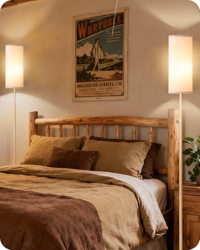 2 Pack Wooden Textured Pole Lamps, Dimmable Floor Lamp for Living Room with Remote and Foot Switch, 64.4” Standing Tall Lamp, Corner Light for Bedroom, Bulb Included, 3000K-6500K, XE06LDP205W1 - color: 2 PACK Beige and Wooden