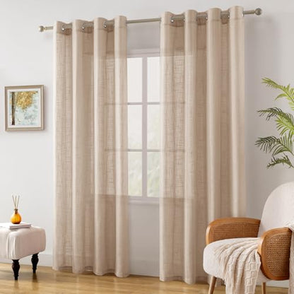 HOMEIDEAS Beige Linen Textured Sheer Curtains, 52 X 108 Inch,2 Panels - color: Beige/Taupe, size: 52"W x 108"L (Pack of 2)