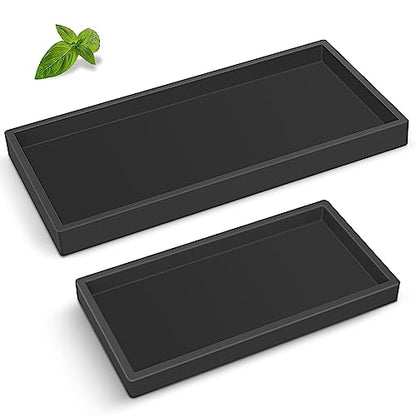 Bathroom Counter Tray,Silicone Vanity Tray for Soap Dispenser, Small+Large - color: Black, size: 7.8" x 3.9" x 0.8" + 10.6" x 5.1" x 0.8"