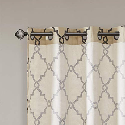 Madison Park Fretwork Print Window Curtain 1 Panel, 50x63 Khaki/Black - color: Khaki/Black, size: 50"W x 63"L (Pack of 1)