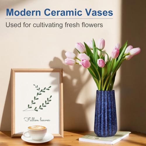 Ceramic Vase, GUKJOB Small Cute Flower Vase for Pampas Grass, Home, Living Room, Dining Table, Farmhouse, Office Decor, Bedroom, Table, and Kitchen Shelf (389 Blue) - color: 389 Blue