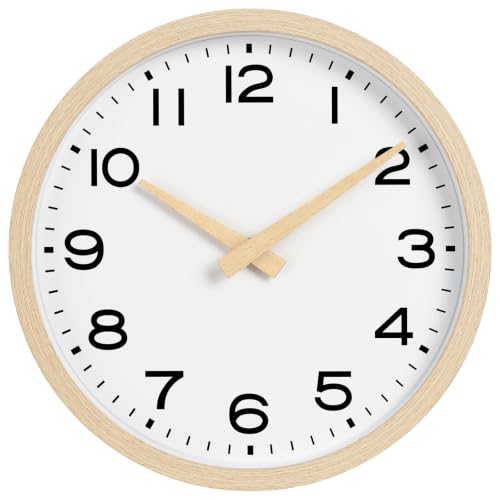 AKCISOT 12 Inch Wall Clock, Silent Battery Operated Analog Clock, Natural - color: D_natural, size: 12 Inch