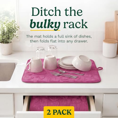 Cuisinart Dish Drying Mat for Kitchen Counter, 2Pack XL 18x24in, Microfiber - color: Hearts Pink