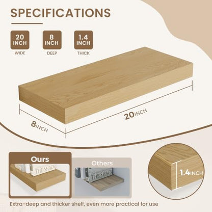 Dreamland 20 Inches Wall Mounted Wood Floating Shelves, Oak, 2 Pack - color: Oak, size: 20in