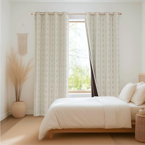 100% Blackout Green Boho Curtains, 84 Inches, 2 Panels for Bedroom - color: Green, size: 52"W x 84"L (Pack of 2)
