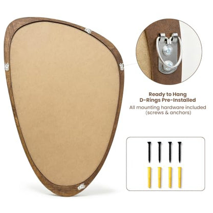 Asymmetrical Irregular Solid Wood Framed Wall Mirror, 24"x36" - color: Walnut, size: 36"L x 24"W