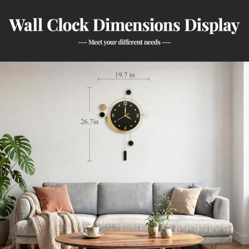 Cuspin Modern Wall Clock Black Gold with Pendulum, Decorative Metal Clock - color: Black Gold Modern