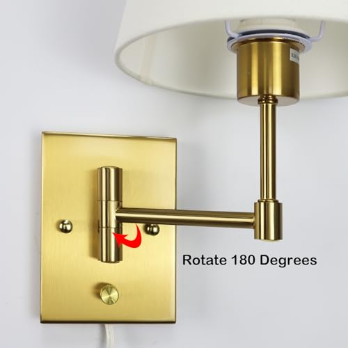 SAMTEEN Modern Gold Plug in Wall Sconces with Linen Shade Set of Two - color: Gold