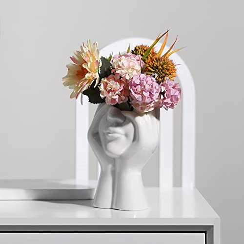 BrownLove Ceramic Face Vase White Flower Vase for Decor Female Form Face Vase Art Vase Modern Decorative Vase Centerpiece for Table Shelf Living Room Office Bedroom - style: Face Vase - Hands Over Face
