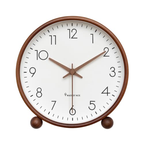 JUSTUP 8 Inches Wooden Retro Analog Table Clock，Vintage Round Desk Clocks - color: Brown 1