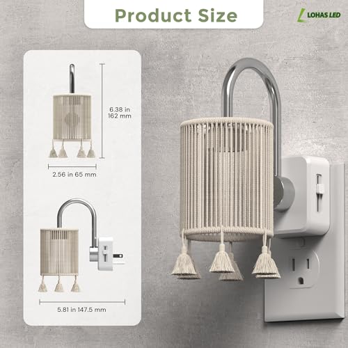 L LOHAS LED Night Lights Plug into Wall, Boho Fabric Cylinder Night Light - color: Silver pole -3000k, size: 2 Pack