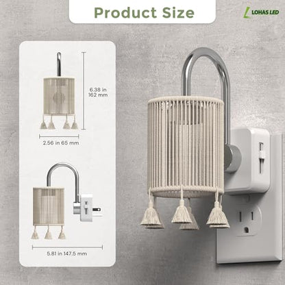 L LOHAS LED Night Lights Plug into Wall, Boho Fabric Cylinder Night Light - color: Silver pole -3000k, size: 2 Pack