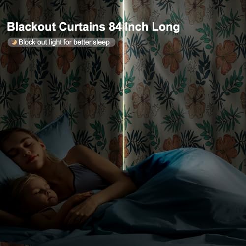 Spring Floral Blackout Curtains for Bedroom and Living Room, Farmhouse Thermal Insulated Black Out Curtains 84 Inch Length 2 Panels Set, Room Darkening Privacy Soundproof Curtains with Two Tiebacks - color: Flowers and Leaves