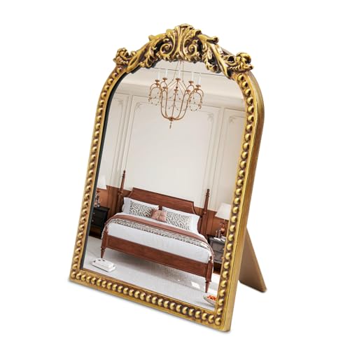 Vintage Makeup Mirror, 12.1"x 9.8" Gold Arched Vanity Mirror - color: Gold