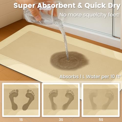 ArtyCozy Super Absorbent Stain Resistant Soft Bath Mat, Khaki, 17'' × 35'' - color: Khaki, size: 17''×35''
