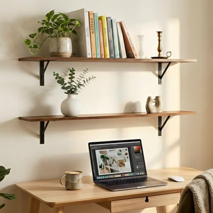 DINZI LVJ Long Wall Shelves, 55.1Inch Wooden Floating Shelves with Brackets - color: Rustic Brown, size: 55.1 Inch