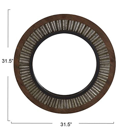 Household Essentials Sunburst Solid Wood & Metal Mirror, Brown - style: Wood and Metal