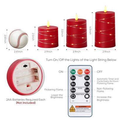 Raycare Red Battery Operated Flameless LED Pillar Candle with Remote Timer - color: 3pcs-Red