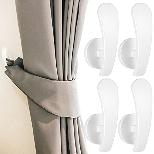 Furge 4 Pieces Curtain Holdback,Wall Mounted Hooks Drapery Tiebacks with Screws Metal Decorative Curtain Holdbacks Decorative Window Drapery Holder Curtain Hooks (White) - color: White