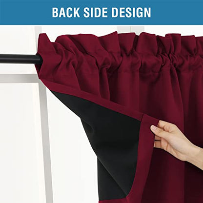 H.VERSAILTEX 2 Panels 100% Blackout Valances for Windows,Red Christmas Valance Curtains for Kitchen/Bathroom/Living Room/Bedroom Thermal Insulated Rod Pocket, 2 Pack, 52" x 18", Burgundy - color: Burgundy