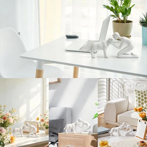 Cute Dog Sculpture Dad Gift Abstract Figurine Home Shelf Decor - color: White