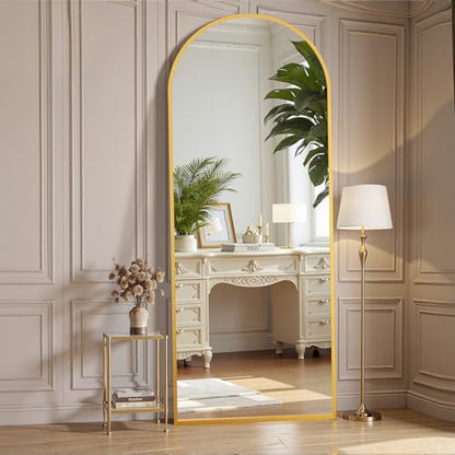 OLIXIS Arched Full Length Mirror 59"x16.3" for Bedroom, Full Body Mirror with Stand, Hanging or Leaning for Wall, Aluminum Alloy Thin Frame Floor Standing for Living Room, Long, Gold