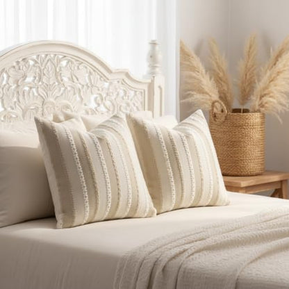 Boho Jacquard Throw Pillow Covers 20x20 Inch Set of 2 Beige Khaki - color: Beige+khaki, size: 20" x 20" (Pack of 2)