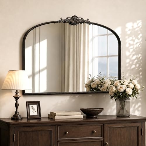 Besdomus Vintage Arched Black Mirror: 40"x29" Large Arch Antique Decorative - color: Black Gold, size: 29"L x 40"W