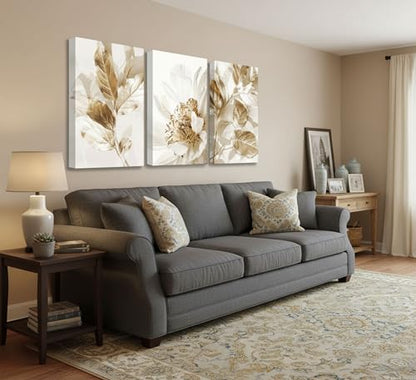 LAJDXSX 3 Pcs Modern White Floral Golden Leaves Canvas Wall Art - color: Platinum Flowers, size: 12x16in-Canvas
