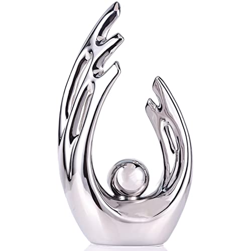 XMGZQ Silver Abstract Art Ceramic Statue Sculpture Home Modern Centerpiece Dinner Table Kitchen Bathroom Mantelpiece Coffee Table Office Aesthetic Decoration - color: Silver, size: Big