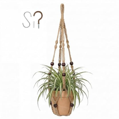 Macrame Plant Hanger Indoor, 23" No Tassel Hanging Plant Holder, Sturdy Flower Pot Holder with Hooks - Brown (Pot NOT Included) - color: Brown, size: 23"-1pc