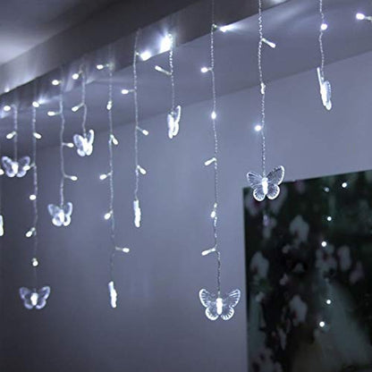 Butterfly Curtain Lights, 13ft 96 LED USB Window Fairy Lights 16 Butterflies 8 Modes Firefly Twinkle Timer String Lights with Remote for Room Bedroom Wall Ceiling Party Wedding Christmas - color: Cool White, size: 13ft