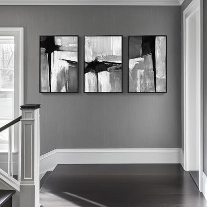 Framed Black White Gray Abstract Wall Art, 3 Piece Canvas Prints 16x24 In - color: Infinite Gray, size: 16" W x 24" H x 3Pcs