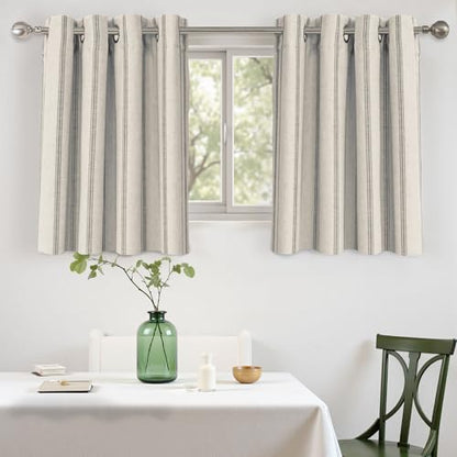DriftAway Farmhouse Linen Stripe Blackout Curtains, W52xL36, Gray - color: G Gray Stripe, size: 52"W x 36"L (Pack of 2)