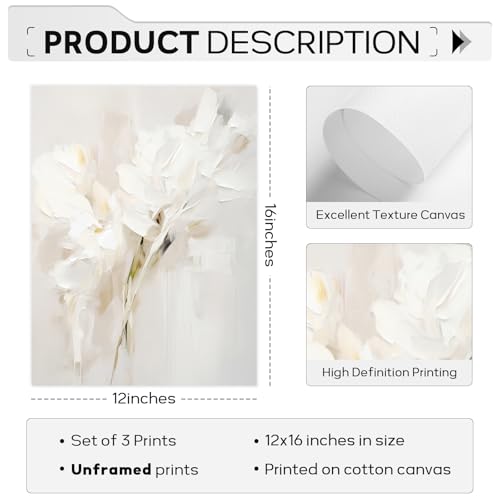 Neutral Wall Art Abstract Floral Canvas Pictures Beige Flower Wall Decor Modern Painting Minimalist Poster Abstract Botanical Prints White Artwork for Bedroom Living Room 12x16 Inch Unframed Set of 3 - color: Beige Flowers Prints, size: 12"x16" Unframed