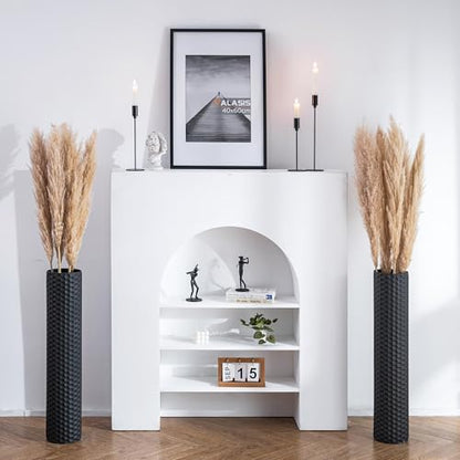 Sziqiqi Black Tall Floor Vase, Metal Modern Cylinder Flower Vase Set, 2Pcs - color: Black