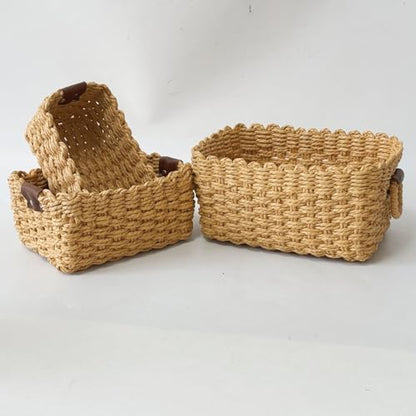 QINGTUHONE Woven Paper Rope Wicker Basket for Organizing(Set of 3,Desert) - color: Desert color