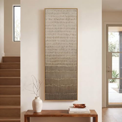 Large Framed Neutral Wabi Sabi Abstract Wall Art, Long Vertical 60x20 In - color: Neutral Marks, size: 60"L x 20"W