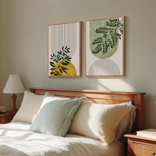 Framed Boho Abstract Neutral Canvas Wall Art for Living Room, 20x30 Inch - color: Green Yellow, size: 20" W x 30" H x 2Pcs