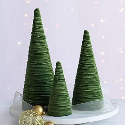 Olive Velvet Trees Set of 3, Valentine Tabletop, Modern Mantel Decor, Elegant Green Holiday Entryway, Wedding Centerpiece, Office Bookshelf (Olive) - color: Olive