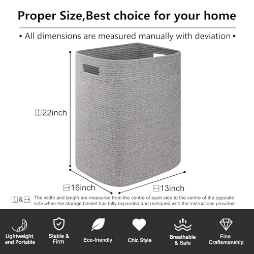 OIAHOMY Laundry Hamper Laundry Basket Rectangle Cotton Storage Basket Grey - color: Grey variegated